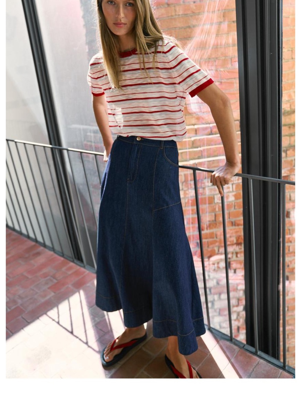 Zara Dark Blue Denim Midi Skirt